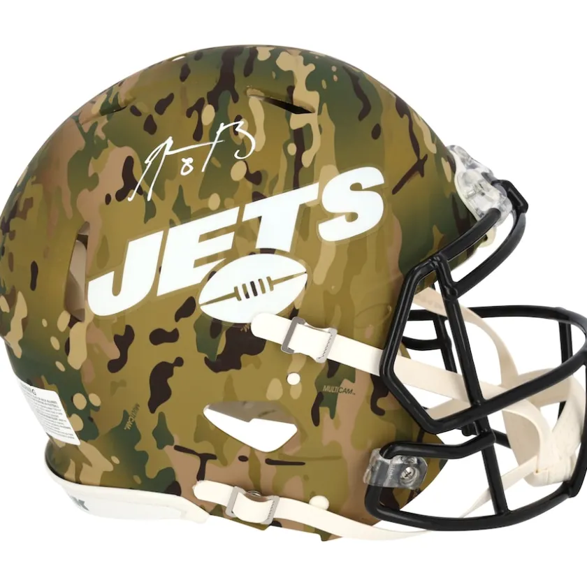 Autographed Items|Helmets^New York Jets Aaron Rodgers Autographed Riddell Camo Speed Authentic Helmet