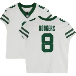 Autographed Items|Collectible Jerseys^New York Jets Aaron Rodgers Autographed White F.U.S.E. Nike Elite Jersey