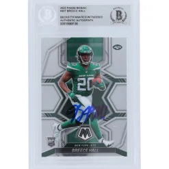 Trading Cards^New York Jets Breece Hall 2022 Panini Mosaic #307 Beckett Fanatics Witnessed Authenticated Rookie Card