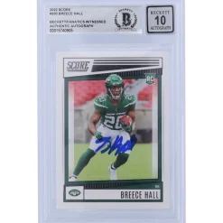 Trading Cards^New York Jets Breece Hall Autographed 2022 Panini Score #330 Beckett Fanatics Witnessed Authenticated 10 Rookie Card