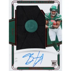 Trading Cards^New York Jets Breece Hall Autographed 2022 Panini National Treasures Cap Patch Relic #RHS-BHA #3/3 BGS Authenticated Rookie Card
