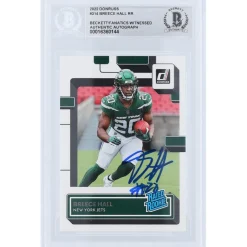 Trading Cards^New York Jets Breece Hall Autographed 2022 Panini Donruss Rated Rookie #314 Beckett Fanatics Witnessed Authenticated Rookie Card