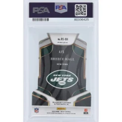 Trading Cards^New York Jets Breece Hall Autographed 2022 Panini Select Green Die-Cut #RS-BH #4/5 PSA Authenticated 8/10 Rookie Card