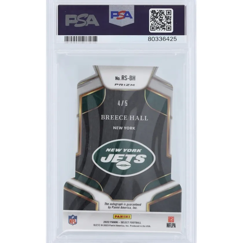 Trading Cards^New York Jets Breece Hall Autographed 2022 Panini Select Green Die-Cut #RS-BH #4/5 PSA Authenticated 8/10 Rookie Card