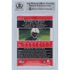 Trading Cards^New York Jets Darrelle Revis Autographed 2007 Bowman Chrome #BC10 Beckett Fanatics Witnessed Authenticated 9/10 Rookie Card With