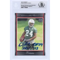 Trading Cards^New York Jets Darrelle Revis Autographed 2007 Bowman #199 Beckett Fanatics Witnessed Authenticated Rookie Card With "HOF '23" Inscription