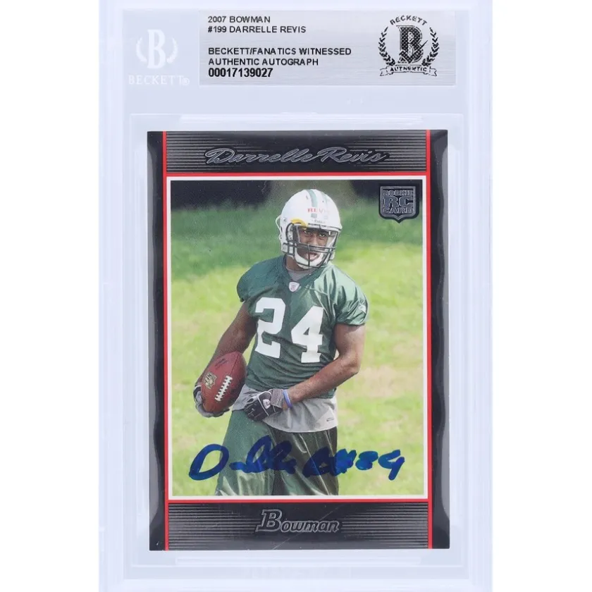 Trading Cards^New York Jets Darrelle Revis Autographed 2007 Bowman #199 Beckett Fanatics Witnessed Authenticated Rookie Card