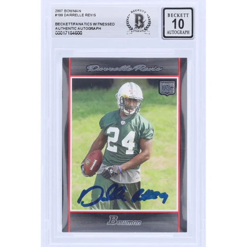 Trading Cards^New York Jets Darrelle Revis Autographed 2007 Bowman #199 Beckett Fanatics Witnessed Authenticated 10 Rookie Card