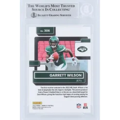 Trading Cards^New York Jets Garrett Wilson Autographed 2022 Panini Donruss Rated Rookie Press Proof Premium #306 Beckett Fanatics Witnessed Authenticated Rookie Card With
