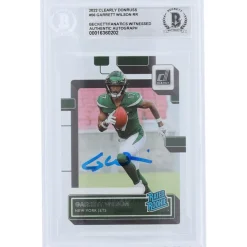Trading Cards^New York Jets Garrett Wilson Autographed 2022 Panini Clearly Donruss Rated Rookie #56 Beckett Fanatics Witnessed Authenticated Rookie Card
