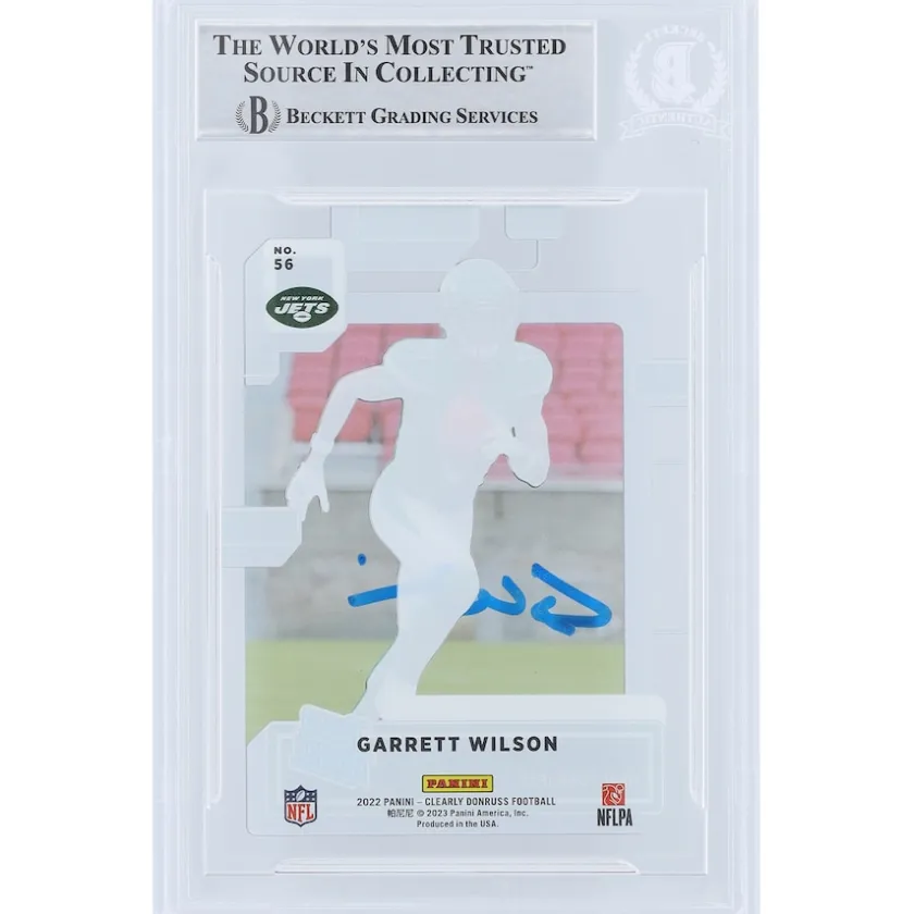 Trading Cards^New York Jets Garrett Wilson Autographed 2022 Panini Clearly Donruss Rated Rookie #56 Beckett Fanatics Witnessed Authenticated Rookie Card