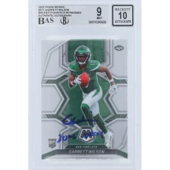 Trading Cards^New York Jets Garrett Wilson Autographed 2022 Panini Mosaic #311 Beckett Fanatics Witnessed Authenticated 9/10 Rookie Card With "2022 OROY" Inscription