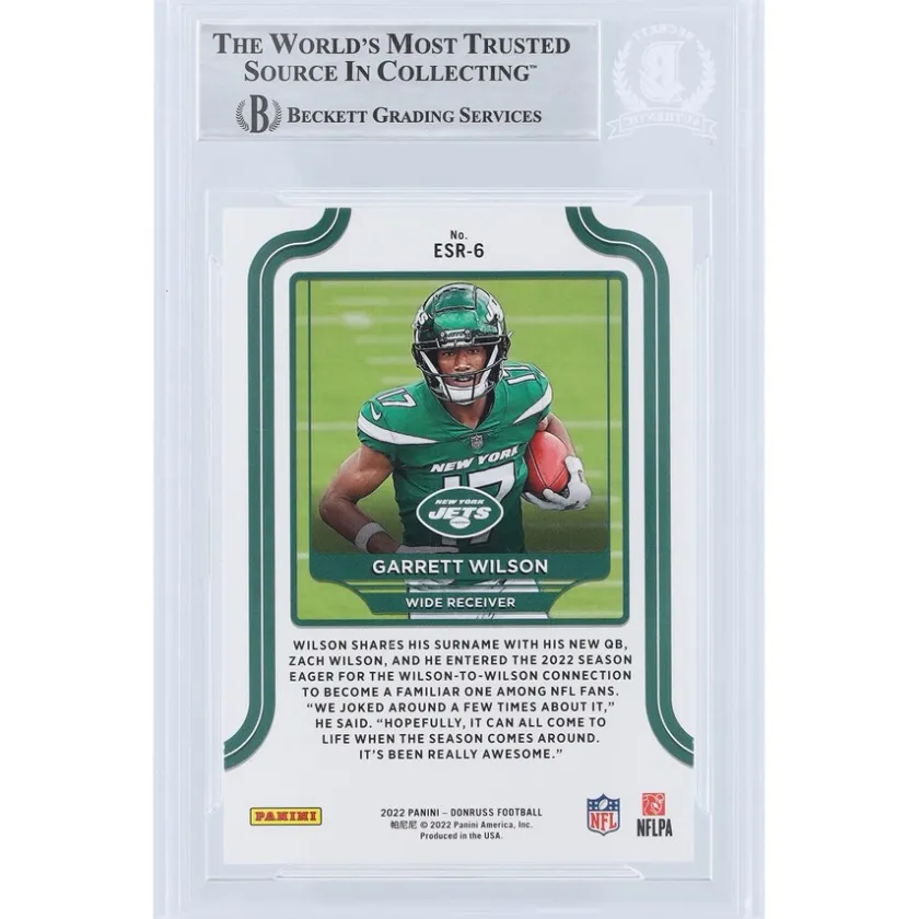 Trading Cards^New York Jets Garrett Wilson Autographed 2022 Panini Donruss Elite Series Rookies #ESR-6 Beckett Fanatics Witnessed Authenticated Rookie Card