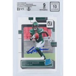 Trading Cards^New York Jets Garrett Wilson Autographed 2022 Panini Donruss Rated Rookie #306 Beckett Fanatics Witnessed Authenticated 9/10 Rookie Card