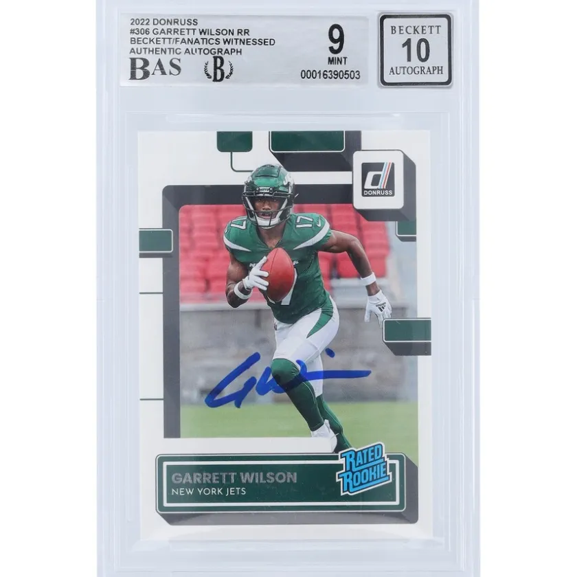 Trading Cards^New York Jets Garrett Wilson Autographed 2022 Panini Donruss Rated Rookie #306 Beckett Fanatics Witnessed Authenticated 9/10 Rookie Card