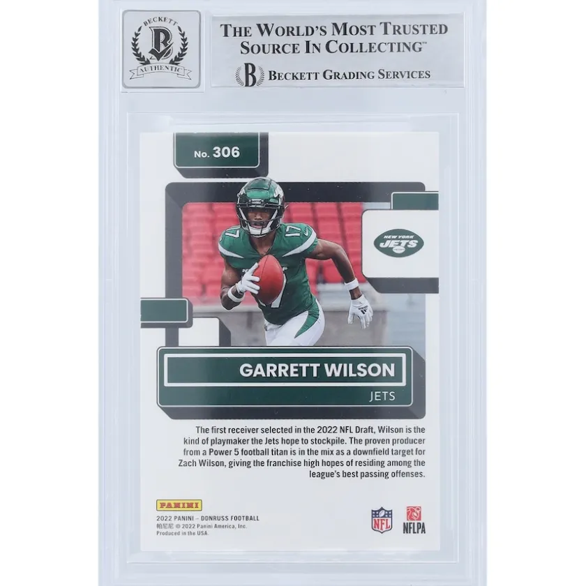Trading Cards^New York Jets Garrett Wilson Autographed 2022 Panini Donruss Rated Rookie #306 Beckett Fanatics Witnessed Authenticated 9/10 Rookie Card