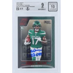 Trading Cards^New York Jets Garrett Wilson Autographed 2022 Panini Zenith Red Zone #106 Beckett Fanatics Witnessed Authenticated 9/10 Rookie Card With "2022 OROY" Inscription