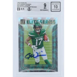 Trading Cards^New York Jets Garrett Wilson Autographed 2022 Panini Donruss Elite Series Rookies #ESR-6 Beckett Fanatics Witnessed Authenticated 9/10 Rookie Card