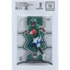 Trading Cards^New York Jets Garrett Wilson Autographed 2022 Panini Mosaic #311 Beckett Fanatics Witnessed Authenticated 9/10 Rookie Card