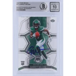 Trading Cards^New York Jets Garrett Wilson Autographed 2022 Panini Mosaic #311 Beckett Fanatics Witnessed Authenticated 10 Rookie Card