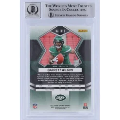 Trading Cards^New York Jets Garrett Wilson Autographed 2022 Panini Mosaic #311 Beckett Fanatics Witnessed Authenticated 10 Rookie Card