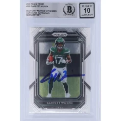 Trading Cards^New York Jets Garrett Wilson Autographed 2022 Panini Prizm #309 Beckett Fanatics Witnessed Authenticated 10 Rookie Card