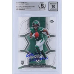 Trading Cards^New York Jets Garrett Wilson Autographed 2022 Panini Mosaic #311 Beckett Fanatics Witnessed Authenticated 10 Rookie Card With "2022 OROY" Inscription
