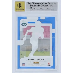 Trading Cards^New York Jets Garrett Wilson Autographed 2022 Panini Clearly Donruss Blue Variation #56 #15/99 BGS Authenticated 8.5/10 Rookie Card
