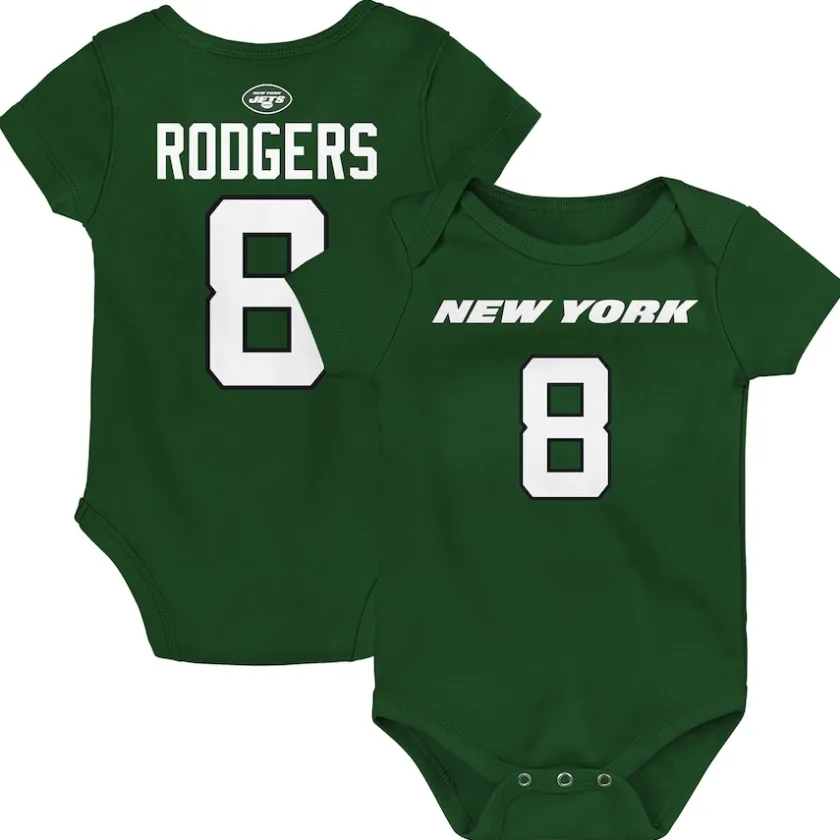 Rompers^New York Jets Infant Aaron Rodgers Green Mainliner Player Name & Number Bodysuit