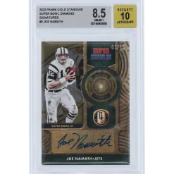 Trading Cards^New York Jets Joe Namath Autographed 2022 Panini Gold Standard Super Bowl Diamond Relic #SBD-JNA #3/10 BGS Authenticated 8.5/10 Card