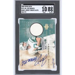 Trading Cards^New York Jets Joe Namath Autographed 2000 Upper Deck Game-Jersey Greats Relic #GJG-JN1 #104/175 SGC Authenticated 8/10 Card