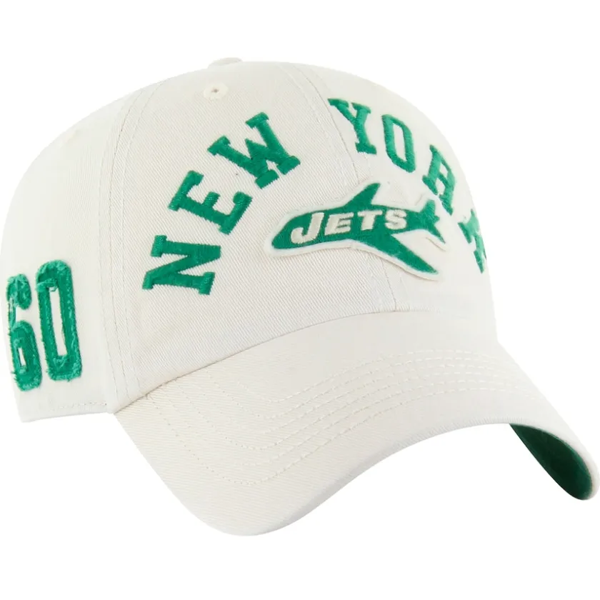 Adjustable^New York Jets Men's '47 Cream Throwback Clubhouse Faber Clean Up Adjustable Hat