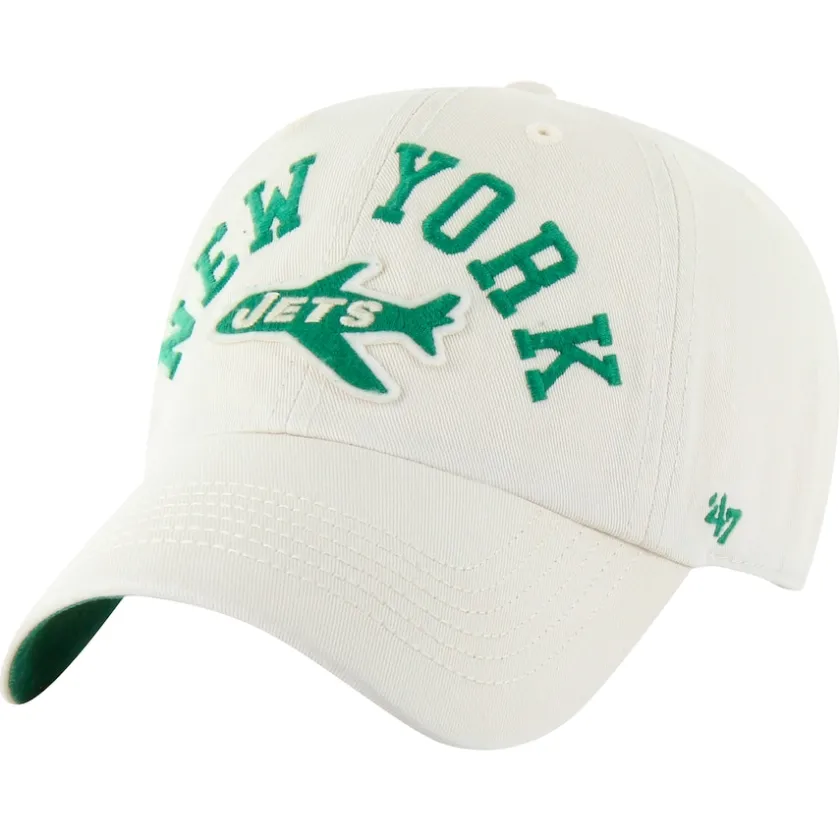 Adjustable^New York Jets Men's '47 Cream Throwback Clubhouse Faber Clean Up Adjustable Hat