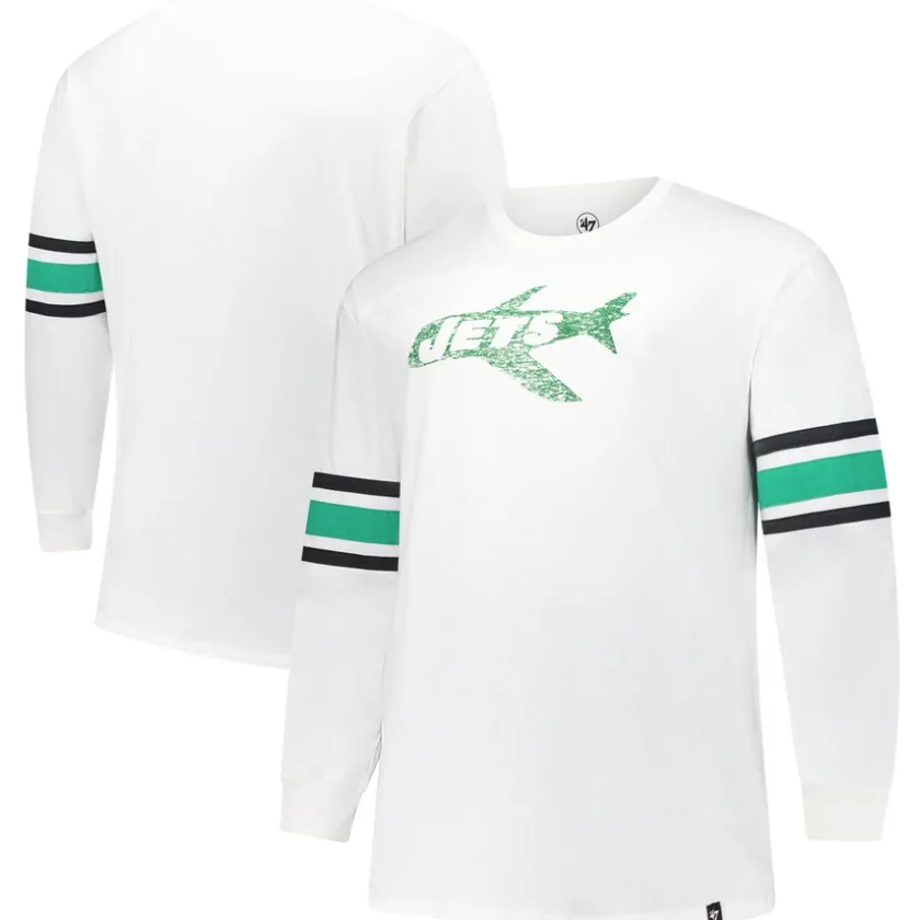 Big & Tall^New York Jets Men's '47 White Big & Tall Premier Brex Long Sleeve T-Shirt