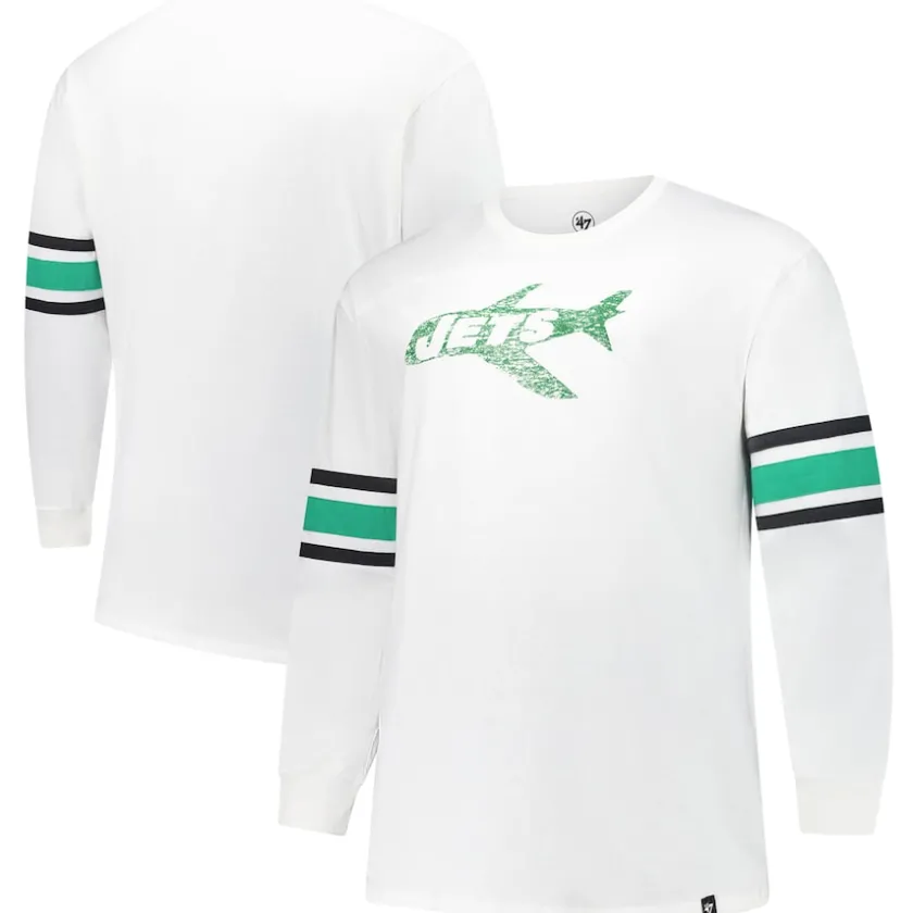 Big & Tall^New York Jets Men's '47 White Big & Tall Premier Brex Long Sleeve T-Shirt
