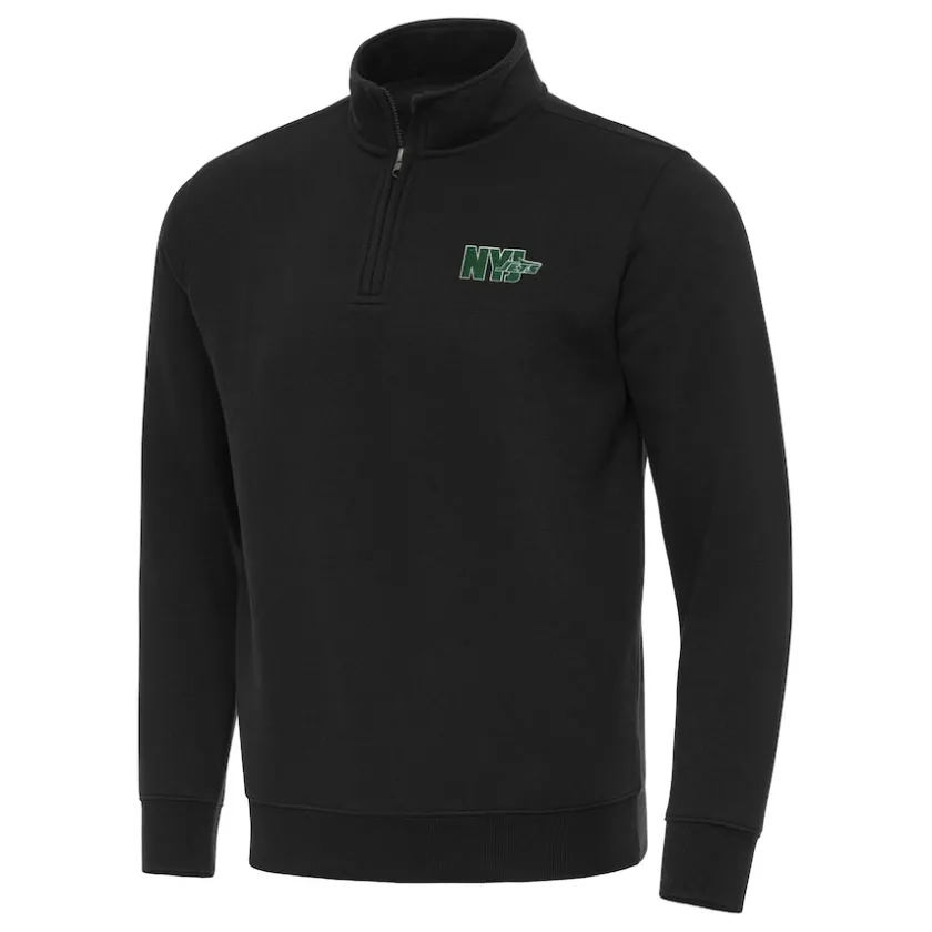 Jackets|Sweatshirts & Fleece^New York Jets Men's Antigua Black Victory Quarter-Zip Sweatshirt