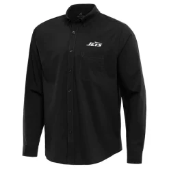 Sweaters & Dress Shirts|Sweaters^New York Jets Men's Antigua Black Flight Woven Tri-Blend Long Sleeve Button-Down Shirt
