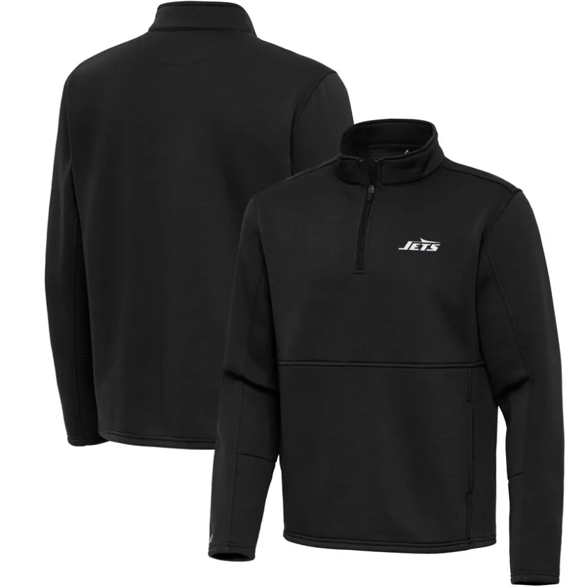 Jackets|Sweatshirts & Fleece^New York Jets Men's Antigua Black Twist Quarter-Zip Pullover Jacket