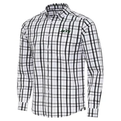 Sweaters & Dress Shirts|Sweaters^New York Jets Men's Antigua Black/Gray Tending Woven Tri-Blend Long Sleeve Button-Down Shirt