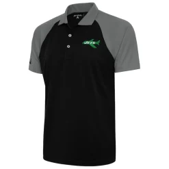 Polos^New York Jets Men's Antigua Black/Steel Team Logo Throwback Nova Polo