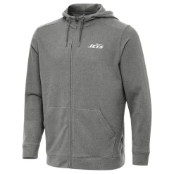 Jackets^New York Jets Men's Antigua Heather Black Effortless Full-Zip Hoodie