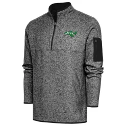 Big & Tall^New York Jets Men's Antigua Heather Black Throwback Fortune Big & Tall Quarter-Zip Pullover Jacket