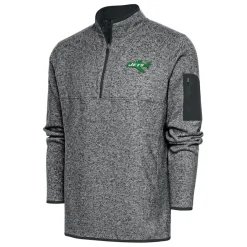 Big & Tall^New York Jets Men's Antigua Heather Charcoal Throwback Fortune Big & Tall Quarter-Zip Pullover Jacket