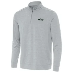 Jackets^New York Jets Men's Antigua Heather Gray Bright Quarter-Zip Top