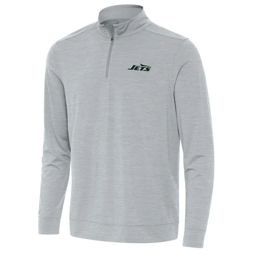 Jackets^New York Jets Men's Antigua Heather Gray Bright Quarter-Zip Top