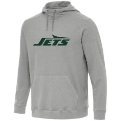 Jackets^New York Jets Men's Antigua Heather Gray Cloud Pullover Hoodie