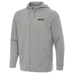 Jackets^New York Jets Men's Antigua Heather Gray Effortless Full-Zip Hoodie