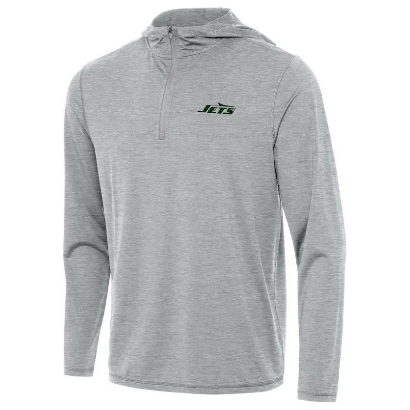Jackets|Sweatshirts & Fleece^New York Jets Men's Antigua Heather Gray Tidy Quarter-Zip Pullover Hoodie