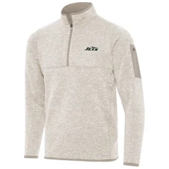 Jackets|Sweatshirts & Fleece^New York Jets Men's Antigua Oatmeal Fortune Quarter-Zip Pullover Jacket