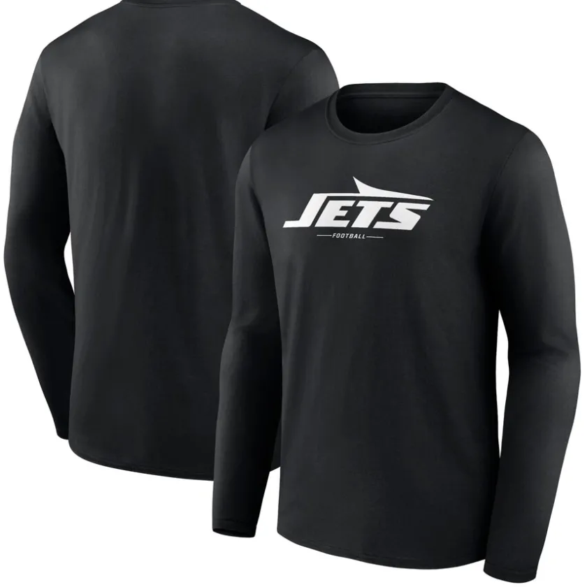 Long Sleeved^New York Jets Men's Black Logo Team Lockup Long Sleeve T-Shirt